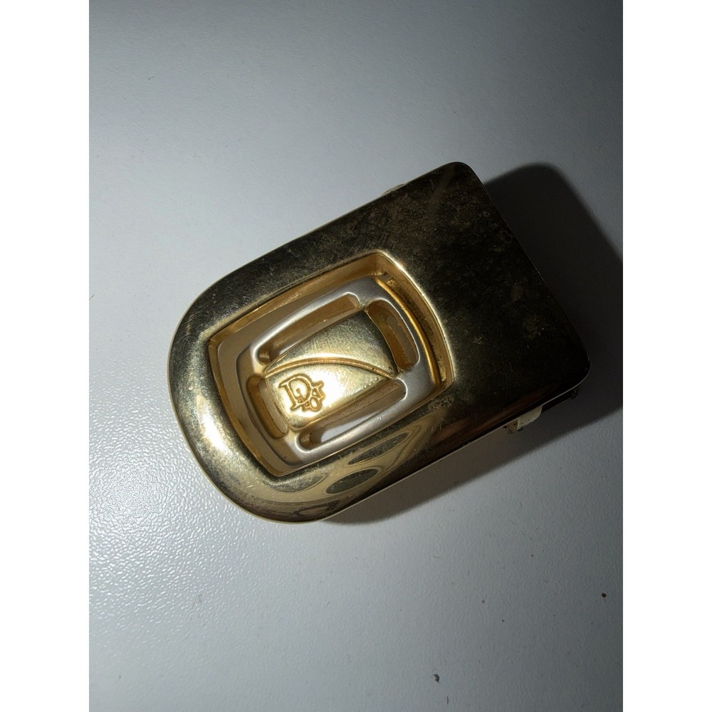 VTG Christian Dior Two Tone Gold Belt Buckle Signed Designer Estate Sale